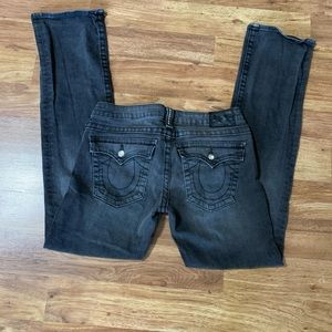 True Religion rhinestone straight leg jeans.